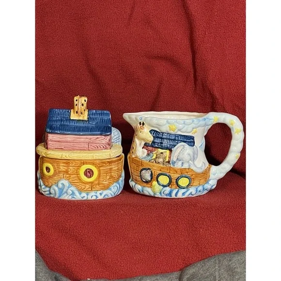 Noah's‎ Ark Ceramic Sugar & Creamer and Cookie Jar 3 Piece Set (2039)